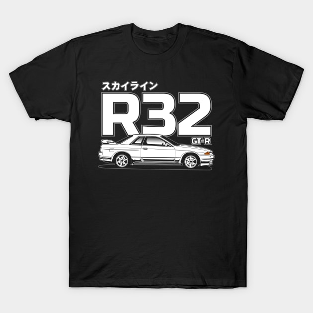 Skyline R32 GT-R White Print T-Shirt by CreativeRAS